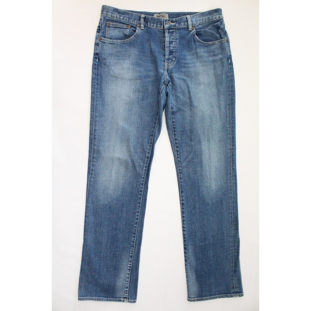 WeSC Slim 63D Bright Stretch Jeans Mens 36x33 Indigo Blue Denim B10107363D